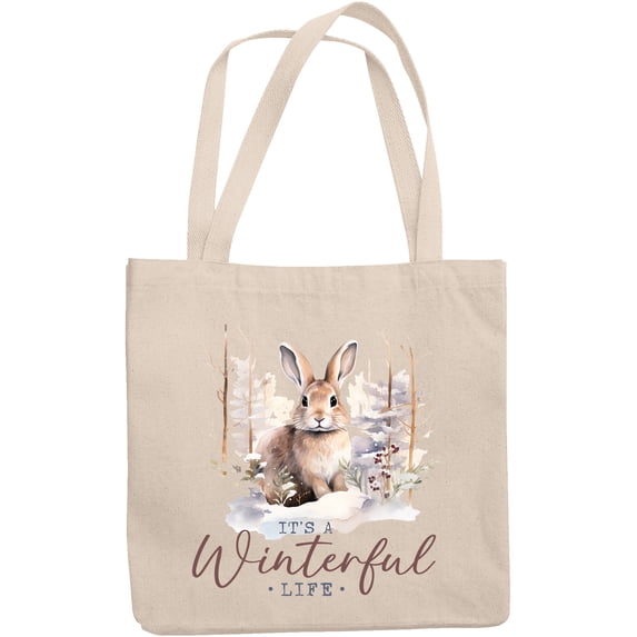 It's a Winterful Life, Christmas or Winter Pun with a Watercolor Rabbit Art Merch Gift, 12oz Canvas Tote Bag