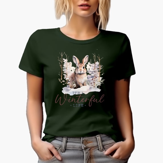 It's a Winterful Life, Rabbit in Winter Art, Military Green T-Shirt, 3XL