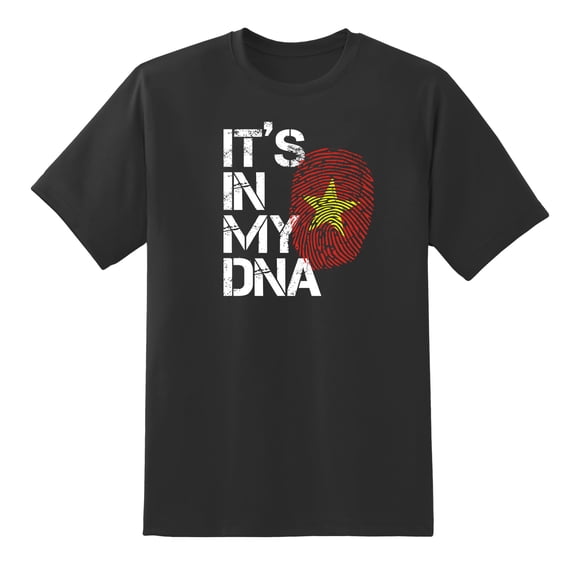 It's in My DNA Fingerprint Vietnam Flag Funny Mens Graphic T Shirts for Men and Women Black,L