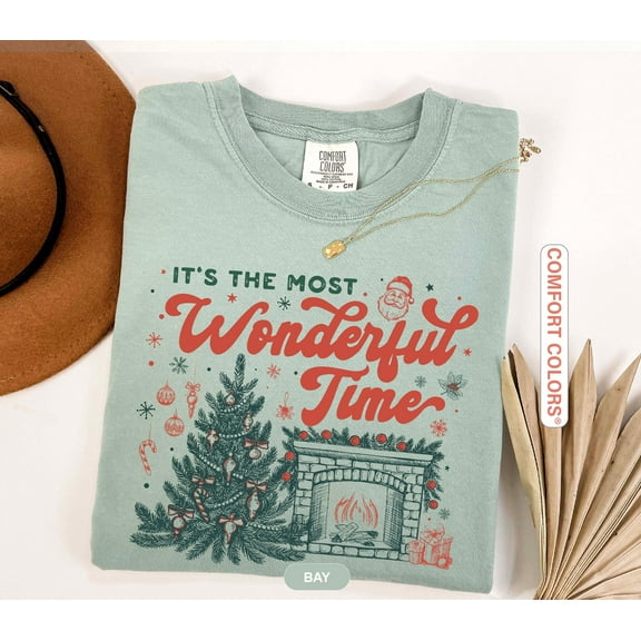 It’s the Most Wonderful Time Graphic Print T-Shirt | Christmas Tree Fireplace Design | Comfort Colors Shirt