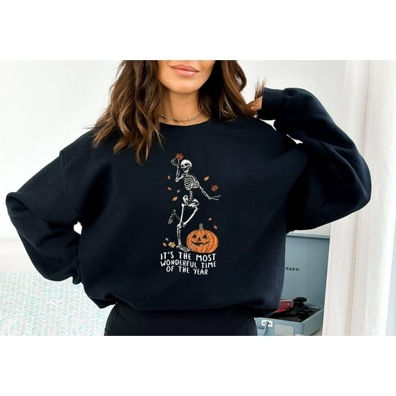 It’s the Most Wonderful Time of the Year Sweatshirt, Funny Skeleton Halloween Shirt with Pumpkin Vibes, Great for Fall and Costume Parties BO120603