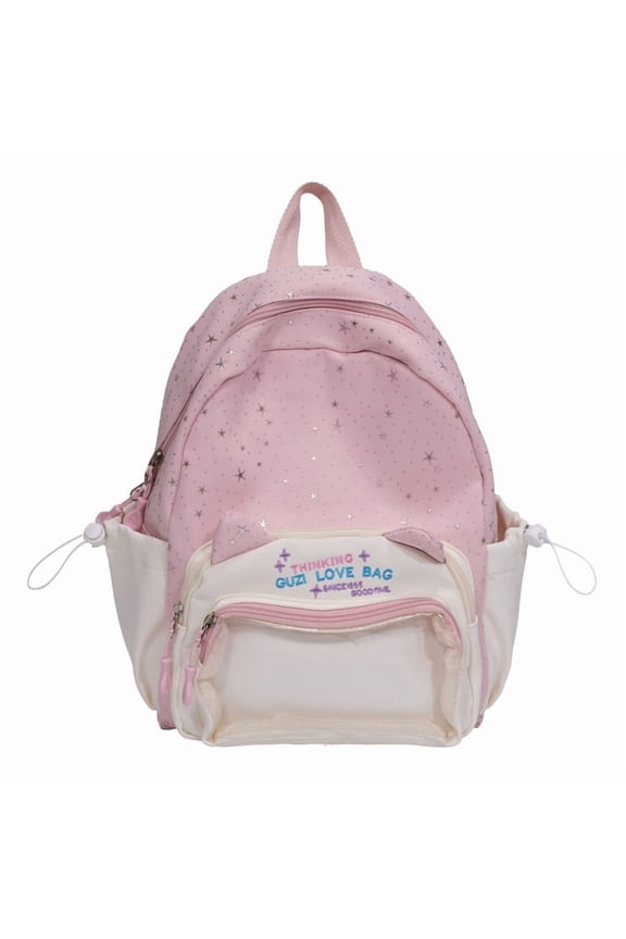 Ita Bag Backpack 16.93" Y2K Star Print Transparent Display Pocket for Collectibles Cosplay Gifts (Pink)