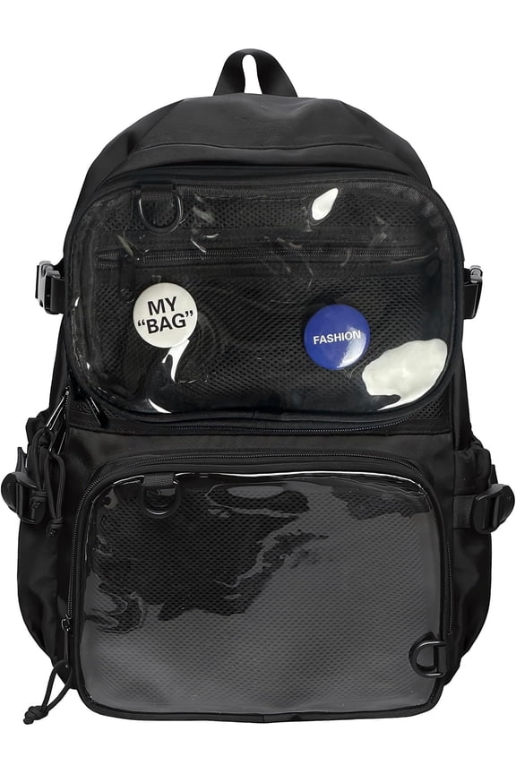 Ita Bag Backpack Double Window Pins Bag with insert, Backpack for and Concert(Pins NOT Included) (Black)