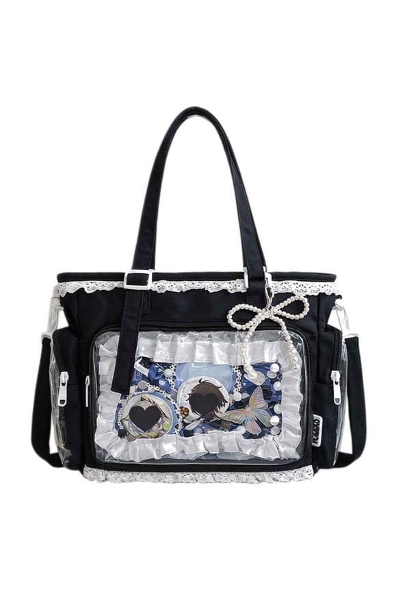 Ita Crossbody Tote Bag, Pin Display Bag with Insert, Cute Messenger Bag, Tote Bags with Zipper Ruffle, Y2k Aesthetic Trendy
