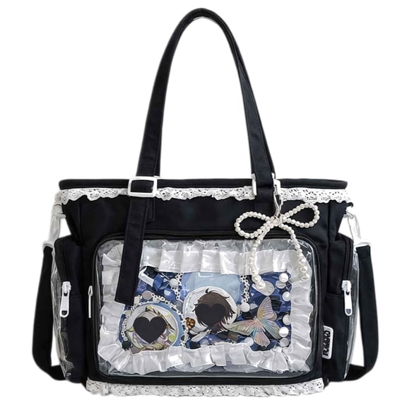 Ita Crossbody Tote Bag, Pin Display Bag with Insert, Cute Messenger Bag, Tote Bags with Zipper Ruffle, Y2k Aesthetic Trendy