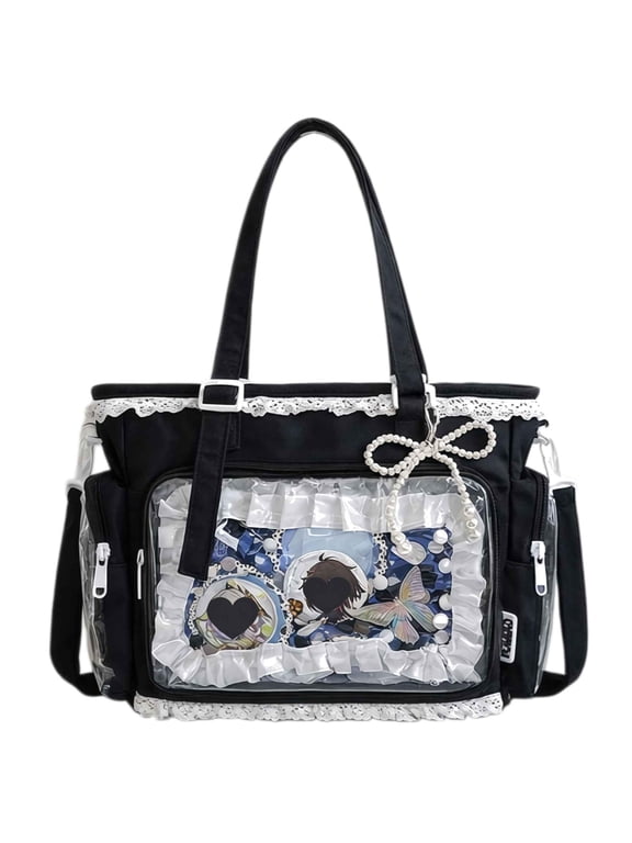 Ita Crossbody Tote Bag, Pin Display Bag with Insert, Cute Messenger Bag, Tote Bags with Zipper Ruffle, Y2k Aesthetic Trendy