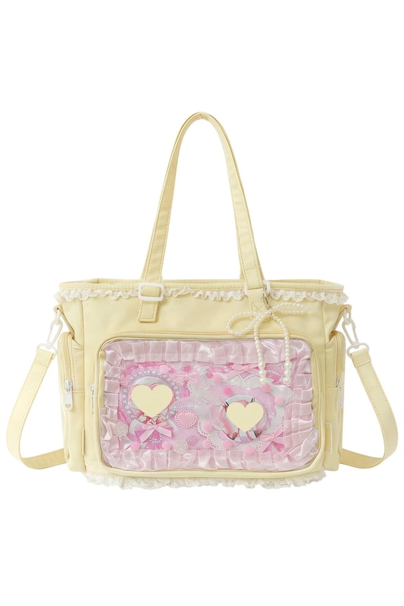Ita Crossbody Tote Bag, Pin Display Bag with Insert, Cute Messenger Bag, Tote Bags with Zipper Ruffle, Y2k Aesthetic Trendy