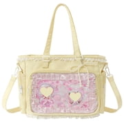Ita Crossbody Tote Bag, Pin Display Bag with Insert, Cute Messenger Bag, Tote Bags with Zipper Ruffle, Y2k Aesthetic Trendy