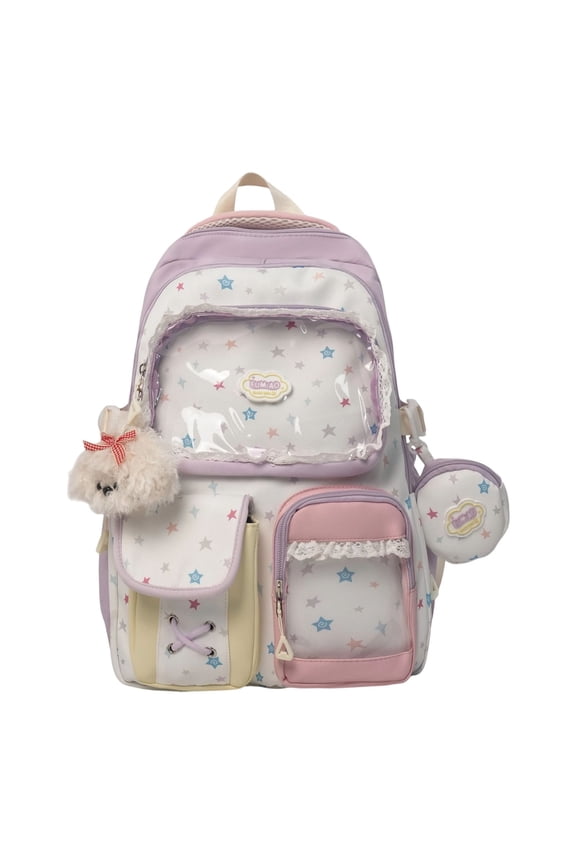 Ita Style Kawaii Backpack For Anime Fandom, Cute Aesthetic School Bag With Transparent Pin Display Window, Japanese Harajuku Rucksack For Teens