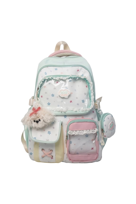 Ita Style Kawaii Backpack For Anime Fandom, Cute Aesthetic School Bag With Transparent Pin Display Window, Japanese Harajuku Rucksack For Teens