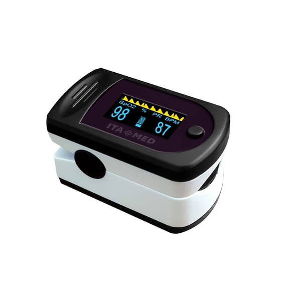 ITA-MED Fingertip Pulse Oximeter, Blood Oxygen Saturation Monitor (SpO2) & Pulse Rate Monitor, OLED Display, Includes Batteries & Lanyard, Portable Oxygen Meter for Home, Travel, Sports & Aviation