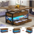 thumbnail image 1 of Itaar 40" Lift Top Coffee Table, 4 in 1 Coffee Tables with Storage for Living Room, Small Farmhouse Coffee Table with 2 Drawers & LED Light for Dining Reception Room, Rustic Brown, 1 of 8