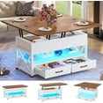 thumbnail image 1 of Itaar 40" Lift Top Coffee Table, 4 in 1 White Coffee Tables with Storage for Living Room, Small Coffee Table with 2 Drawers & LED Light for Dining Room, White and Rustic Brown, 1 of 7