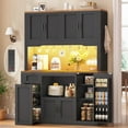 thumbnail image 1 of Itaar 71" Pantry Cabinet with Charging Station and LED Light, Kitchen Pantry Cabinet with Microwave Stand, 47.3" Wide Kitchen Storage Cabinets with Storage Cart 3 Tier for Dining Room, Black, 1 of 9