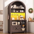 thumbnail image 1 of Itaar 73" Tall Arched Bakers Rack with Power Outlet and LED Light, Farmhouse Coffee Bar Cabinet, Kitchen Microwave Stand with Storage for Kitchen, Dining Room, Living Room, Brown, 1 of 9