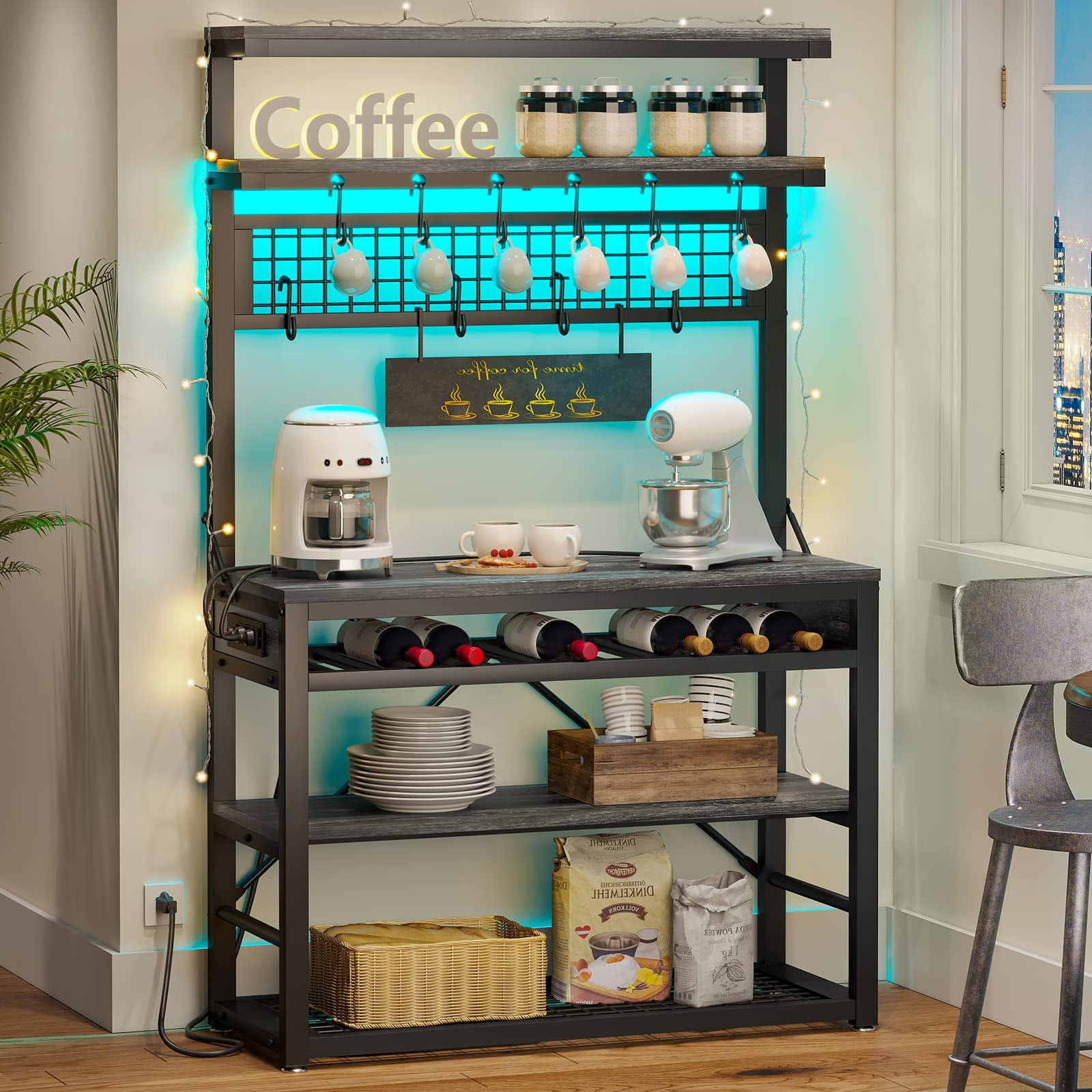 17 Stories 35.4” Bakers Coffee Bar Station Kitchen Storage Rack