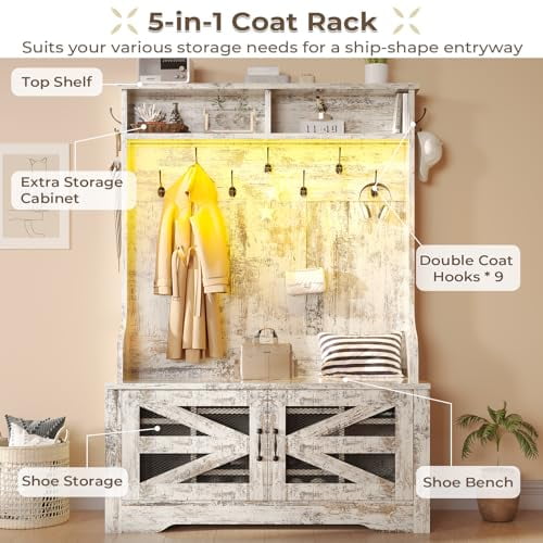 Itaar Hall Tree with Bench and Shoe Storage, 5-in-1 Entryway Bench with ...