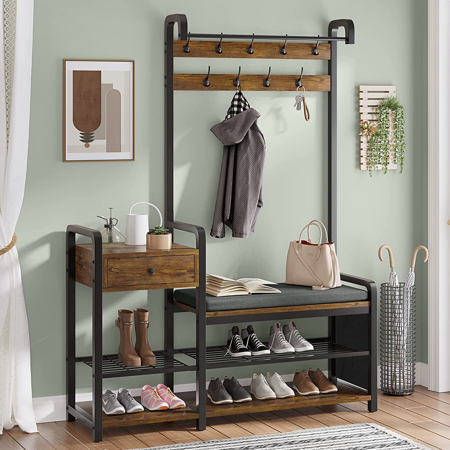 Itaar Hall Tree Entryway Bench Shoe Rack for Entryway Coat Rack