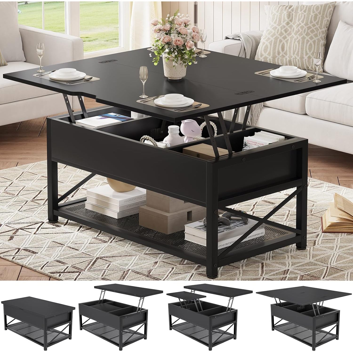 Itaar Lift Top Coffee Table, 4 in 1 Coffee Table with Storage for ...