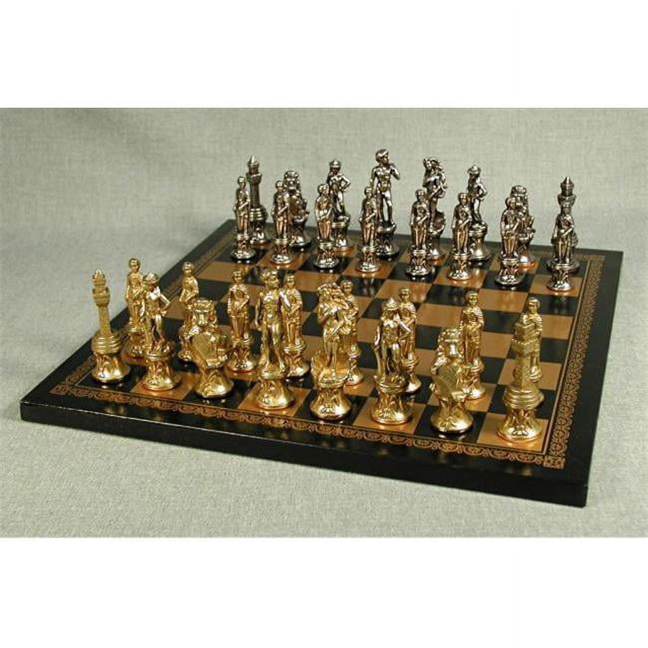Ital Fama 99M-201GN Florence Metal Chess Set with 3.25 in. Kings - Italian  Leather Chess Board
