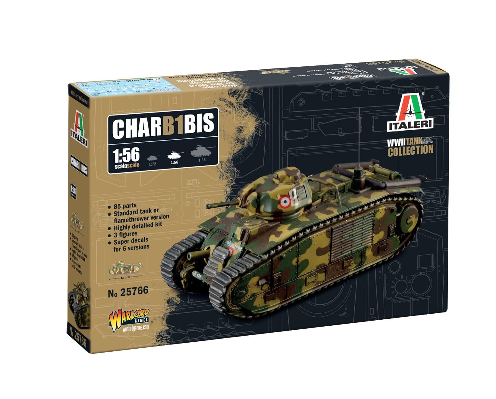 Italeri 25766 1:56 Char B1 Bis Model Building Kit, Stand Model Building, Crafts, Hobby, Gluing,