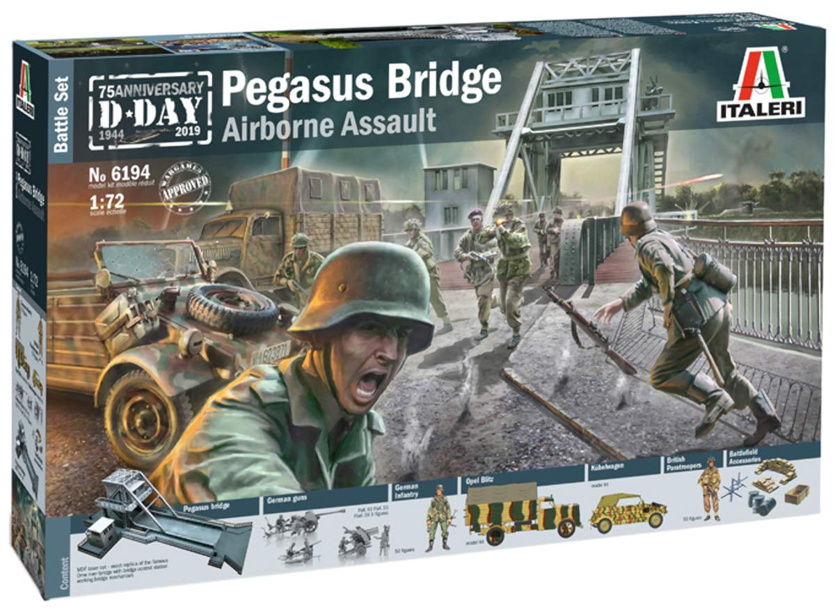 Italeri 6194 ‚Äì 1:72 Battle Set Pegasus Bridge, Building, Stand Model Making, Crafts, Hobby, Gluing, Plastic Kit, Unvarnished