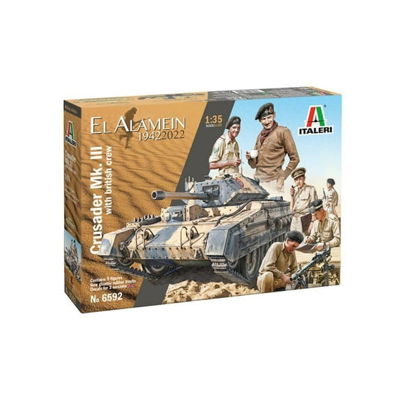Italeri -6592 Crusader MK.II with British Crew El Alamein 1942-2022, Scale 1:35, Model Kit, Plastic Model, Model, Multicolor, IT6592