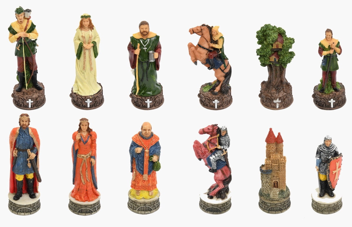 Robin Hood Themed Chess Pieces - Hand-Painted Resin Set, King Height 3.1", Display & Play, By Italfama