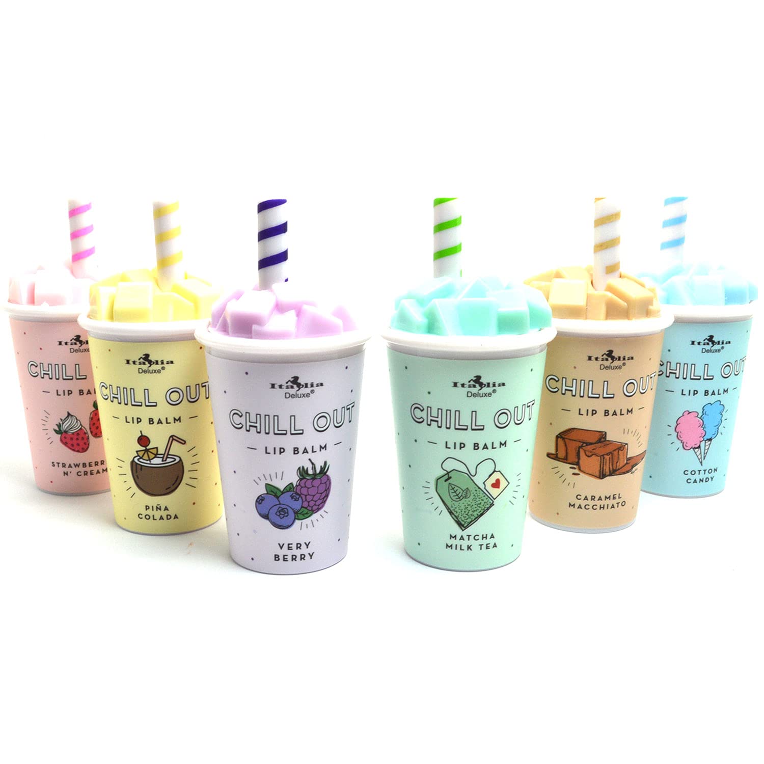 Italia Deluxe 6 Set of Chill Out Lip Balm Scented Iced drink Smoother