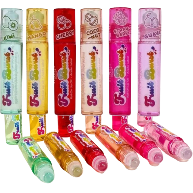 Italia Deluxe Fruit Burst Rollon Lip Oil Clear Flavored Lip Gloss Set