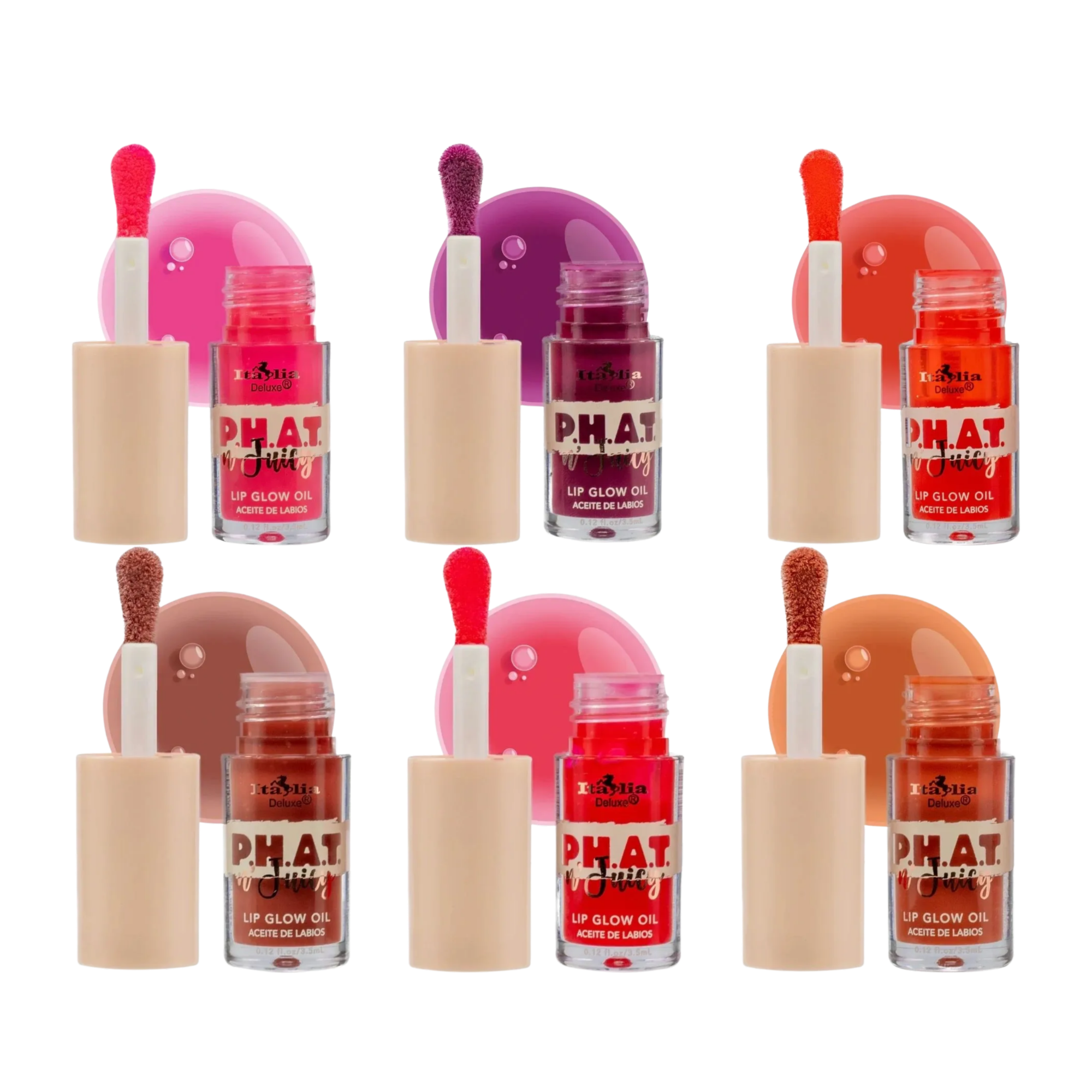 Italia Deluxe P.H.A.T. n' Juicy Lip Glow Oil 6PC Pigmented Lip Oil Set