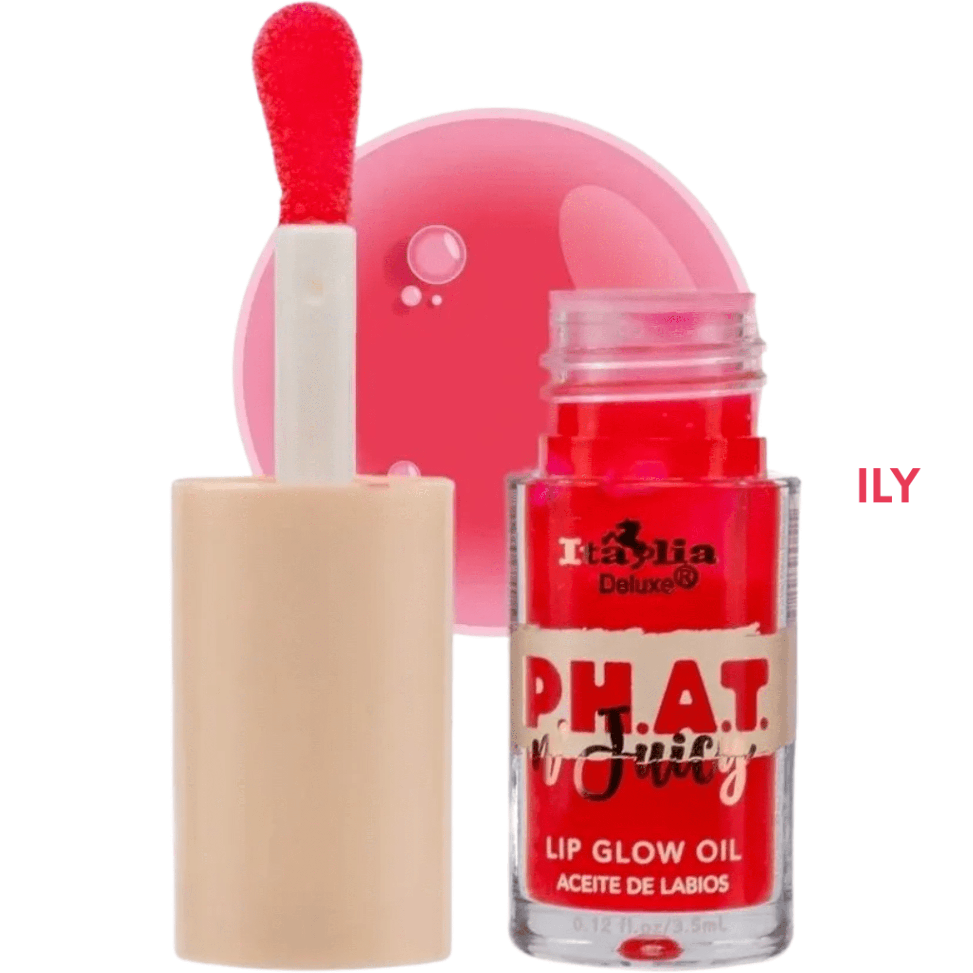 Italia Deluxe P.H.A.T n' Juicy Lip Glow Oil Raspberry Peach Scented Tinted Lip Moisturizer "Ily