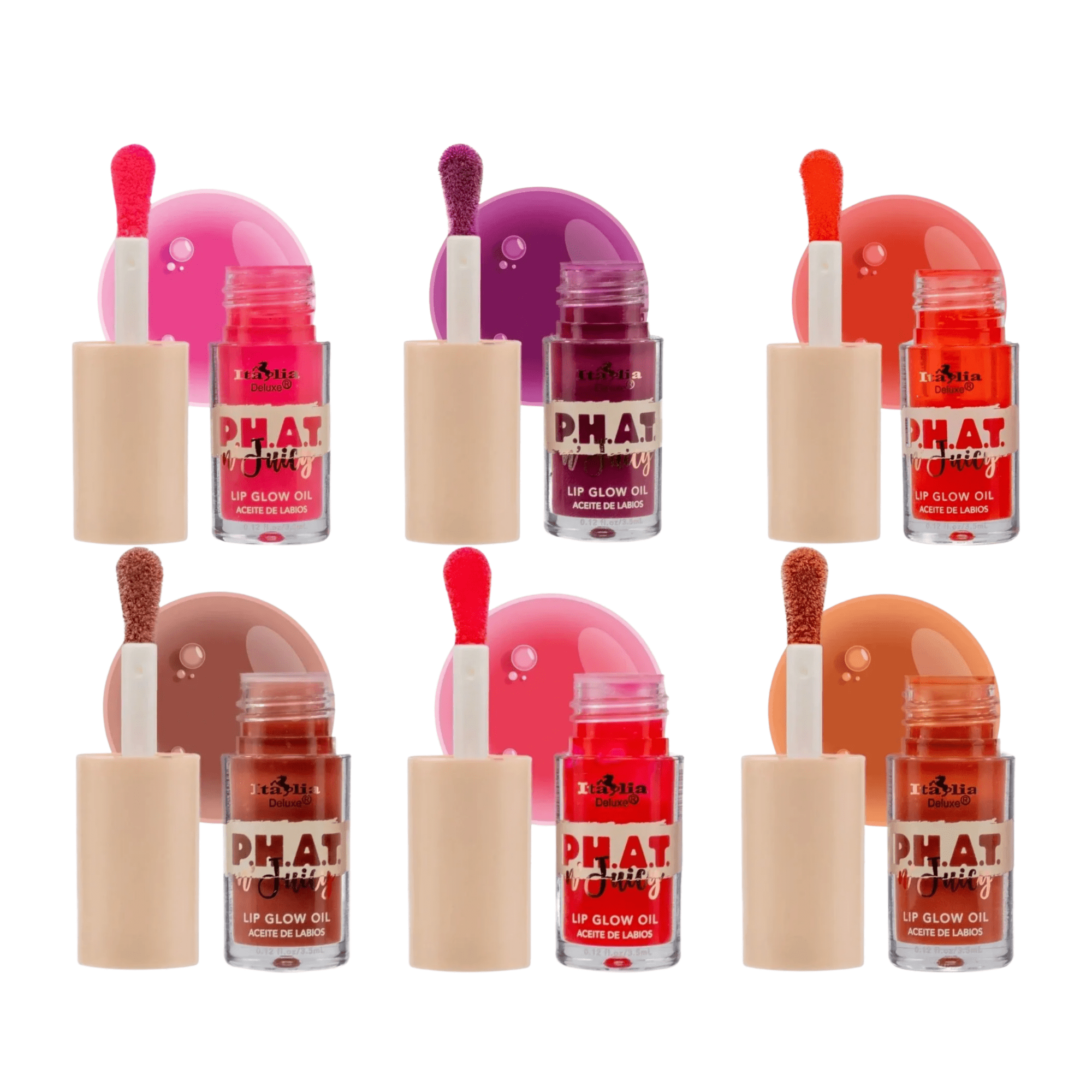 Italia Deluxe P.H.A.T n' Juicy Lip Glow Oil Tinted Lip Gloss 6PC Set