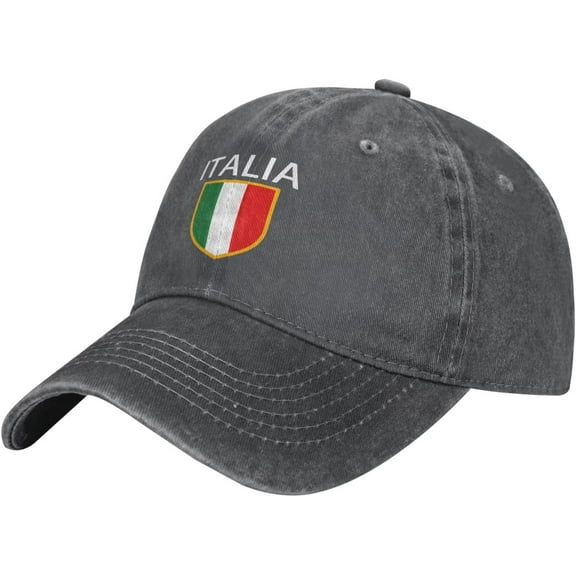 Italia Italy Italian Flag Denim Baseball Cap Adjustable Classic Vintage Distressed Denim Baseball Cap for Men Women Black