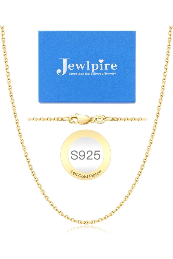Italian 14K Real Gold Over 925 Sterling Silver Chain Necklace For Women, 1.1Mm 1.3Mm Cable Chain Necklace Hypoallergenic & Comfortable Women'S Chain Necklaces 14 16 18 20 22 24 26 Inch[o2355]
