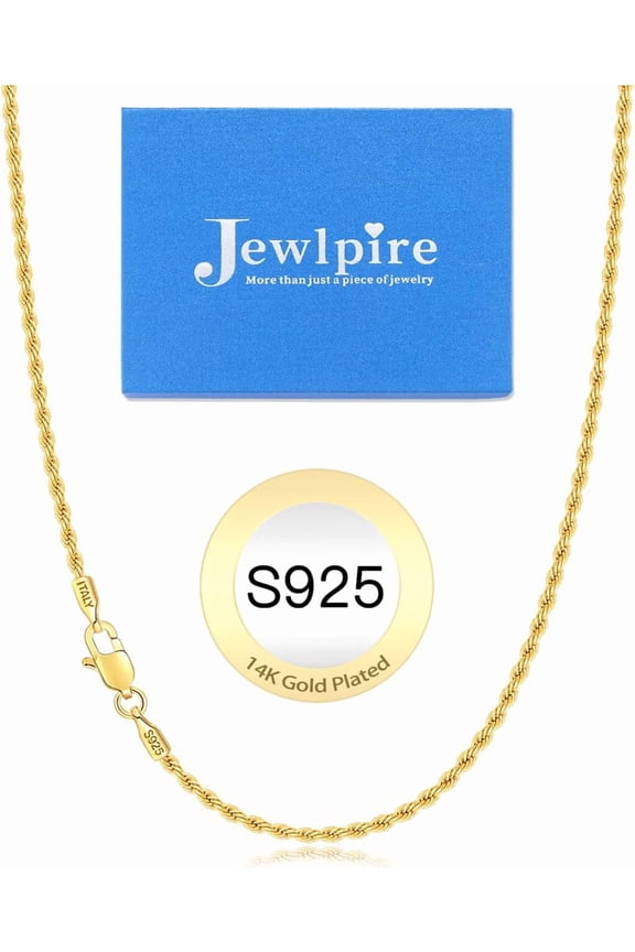 Italian 14K Real Top Gold Over 925 Sterling Silver Chain Necklace for Women Men, 1.5mm Rope Chain Dainty & Sturdy Women's Chain Necklaces 16 18 20 22 24 26 Inch[c675]