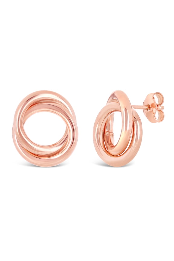 Italian 14k Rose Gold Shiny Modern Petite Double Eternity Circle Stud Earrings - Rose