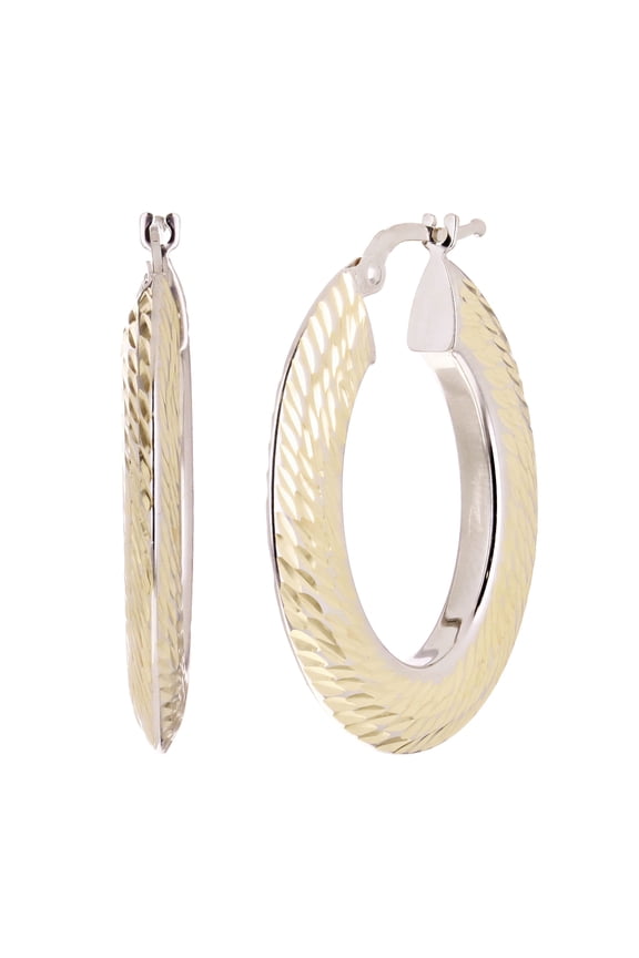 Italian 14k Two Tone Gold Diamond Cut Hoop Loop Earrings 1.2" 3mm 3.3 grams