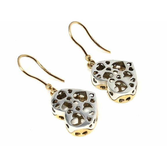 "Italian 14k Two Tone Gold Heart Dangling Earrings 1.4"" 5.6 grams"