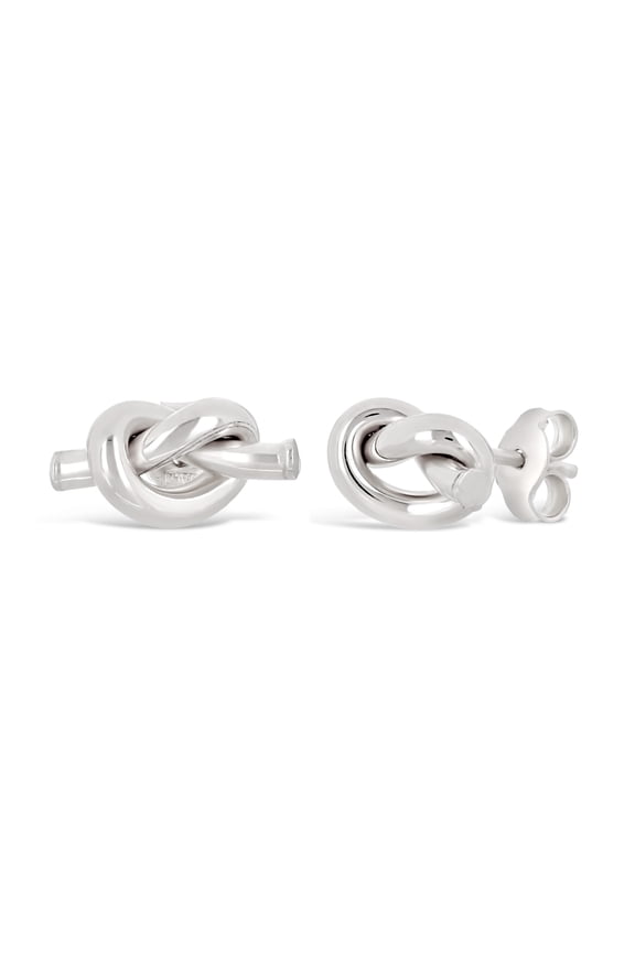 Italian 14k White Gold High Polished Pretzel Love Knot Stud Earrings - White,Small