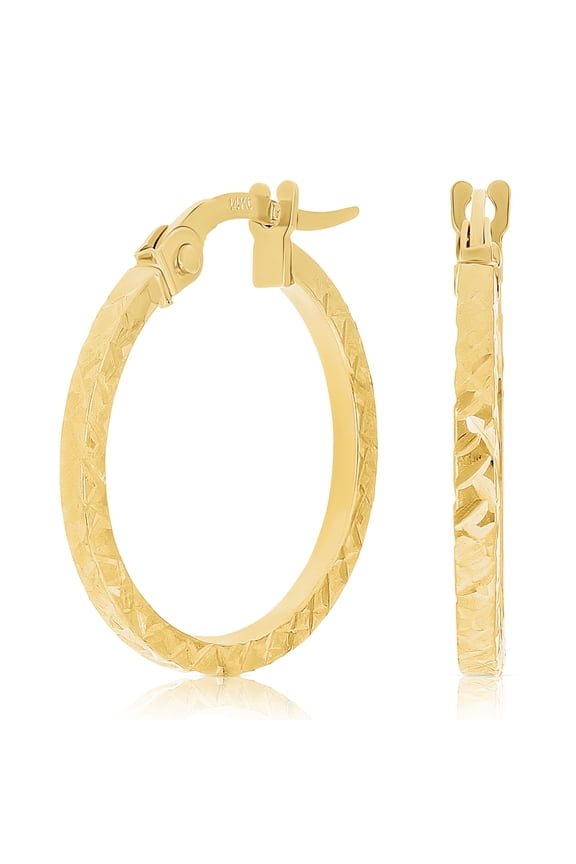 Italian 14k Yellow Gold Diamond Cut Small Hollow Square Hoop Earrings
