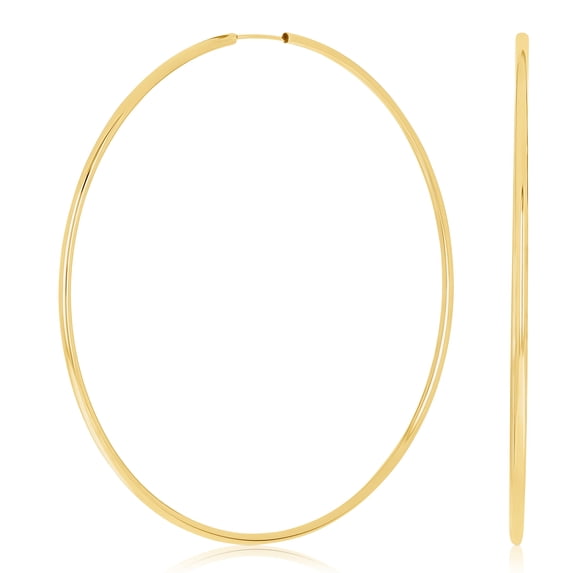 Italian 14k Yellow Gold High Polish Round Endless Hoop Earrings 2.8" 4 grams
