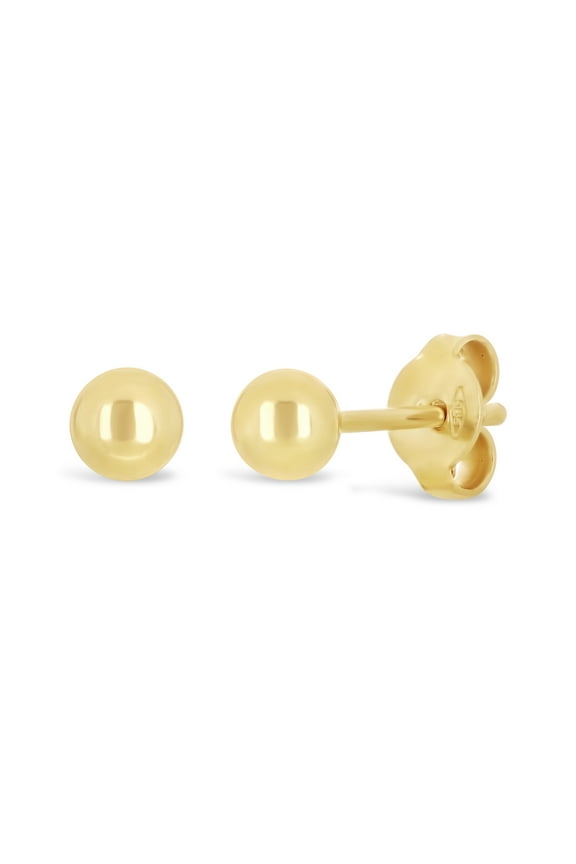 Italian 14k Yellow Gold High Polished Round Bead Ball Stud Earrings 4mm - 4 mm