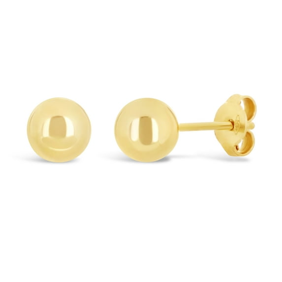 Italian 14k Yellow Gold High Shine Classic Round Bead Ball Stud Earrings 6mm - 6 mm
