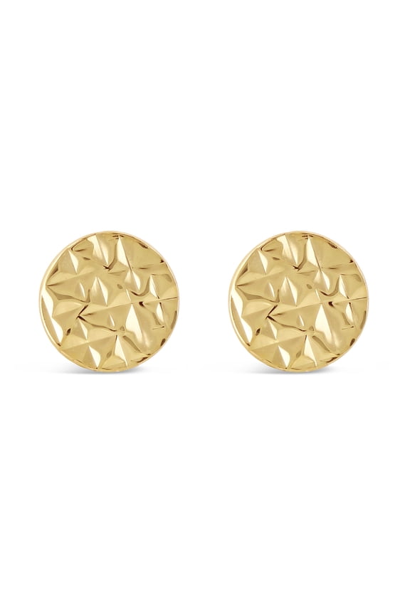 Italian 14k Yellow Gold Mini Round Textured Thumbtack Medallion Stud Earrings - Yellow,6 mm