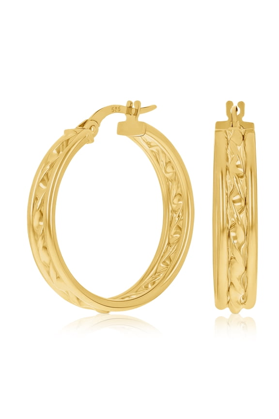 Italian 14k Yellow Gold Rope Creole Hoop Earrings 1" 5mm 2.7 grams