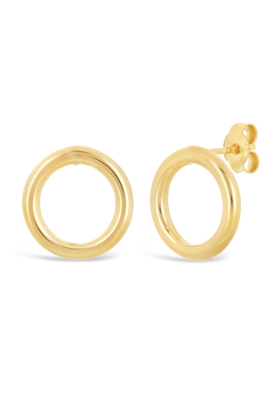Italian 14k Yellow Gold Shiny Lightweight Eternity Circle Hoop Stud Earrings - 12 mm