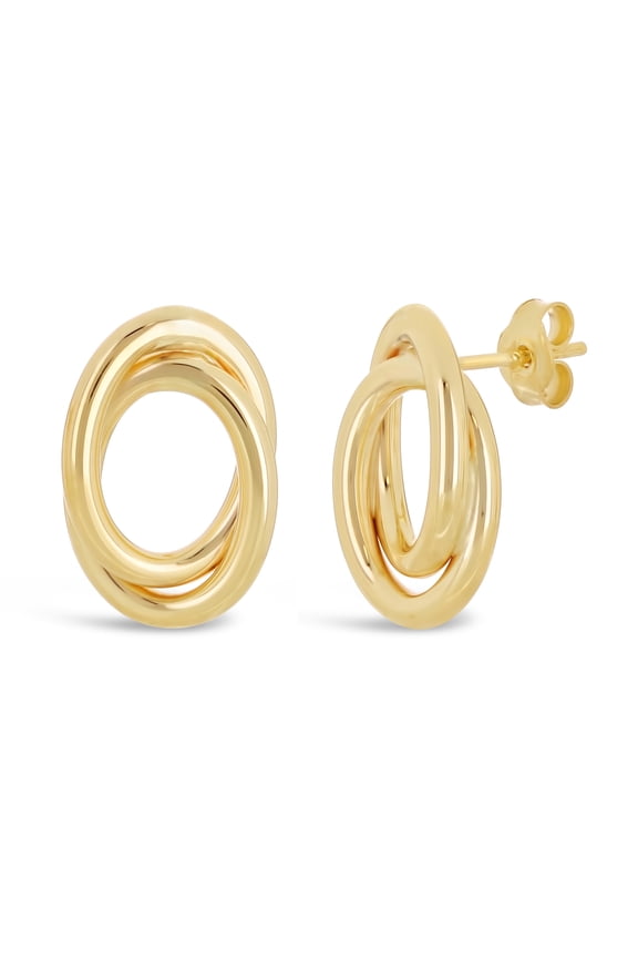 Italian 14k Yellow Gold Shiny Mini Tubular Double Eternity Circle Stud Earrings - Double Tubular