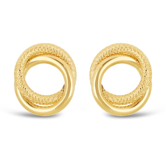 Italian 14k Yellow Gold Shiny Rope Double Eternity Love Knot Stud Earrings 1.2g - Yellow