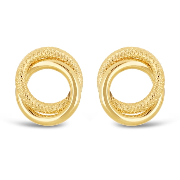 Italian 14k Yellow Gold Shiny Rope Double Eternity Love Knot Stud Earrings 1.2g - Yellow